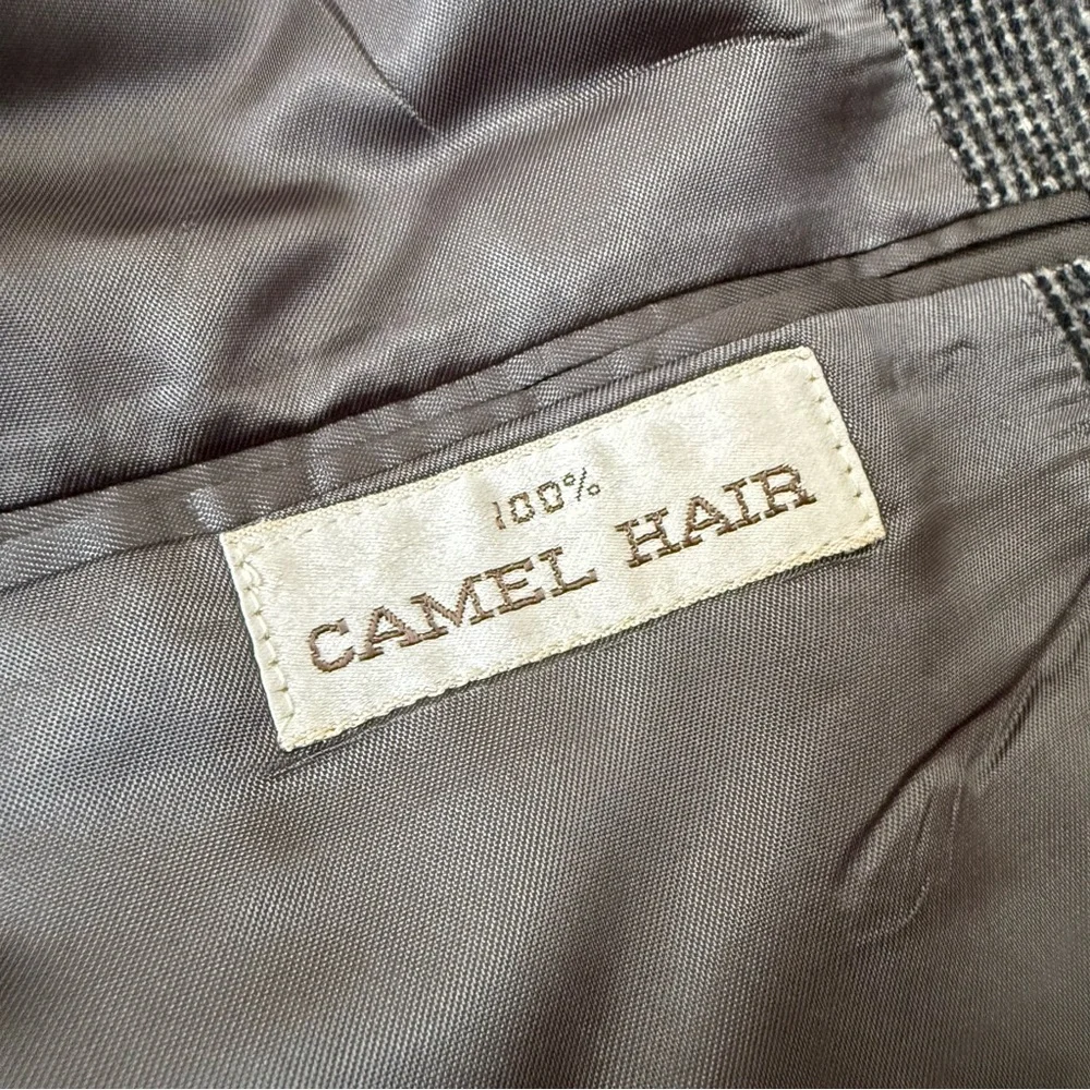 Vintage Barrister 100% Camel Hair Blazer Grey Plaid Herringbone Two Button, 42L
